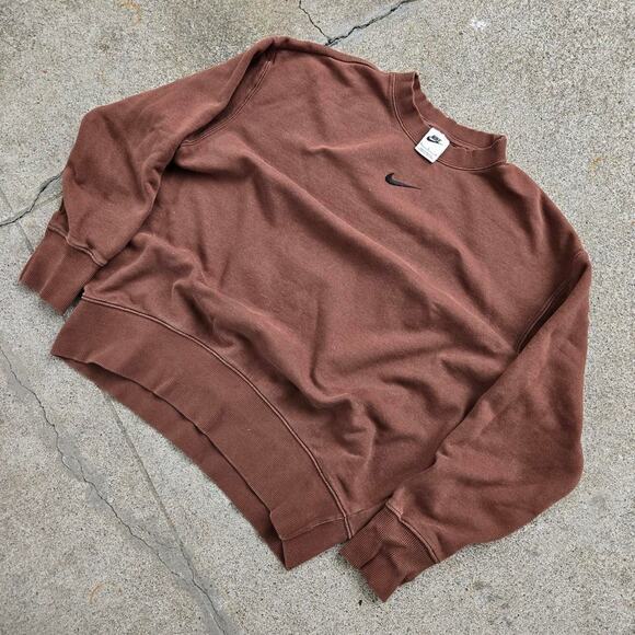 Vtg Y2k NIKE Embroidered Center Check Center Swoosh Logo Crewneck Brown Small - Picture 2 of 5
